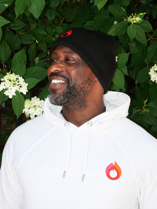 Embroidered Flame Icon Hoodie – White