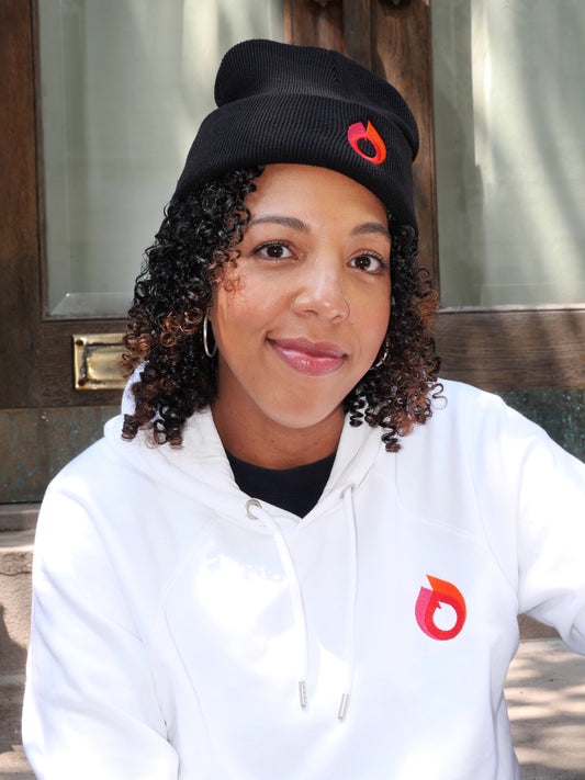 Flame Icon Embroidered Knit Beanie – Black