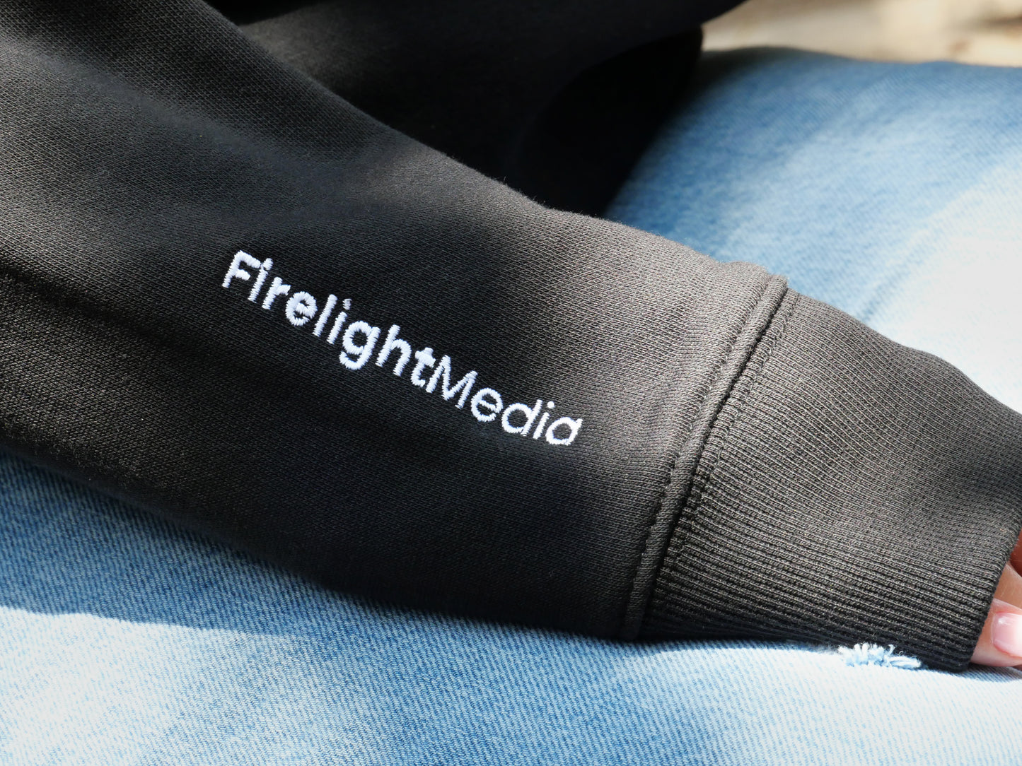 Embroidered Flame Icon Raglan Hoodie – Black