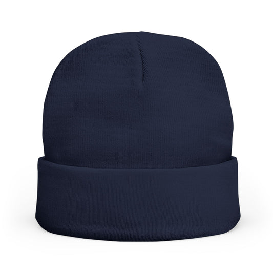 Flame Icon Embroidered Knit Beanie – Navy