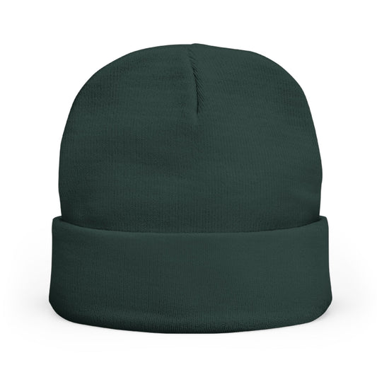 Flame Icon Embroidered Knit Beanie – Green